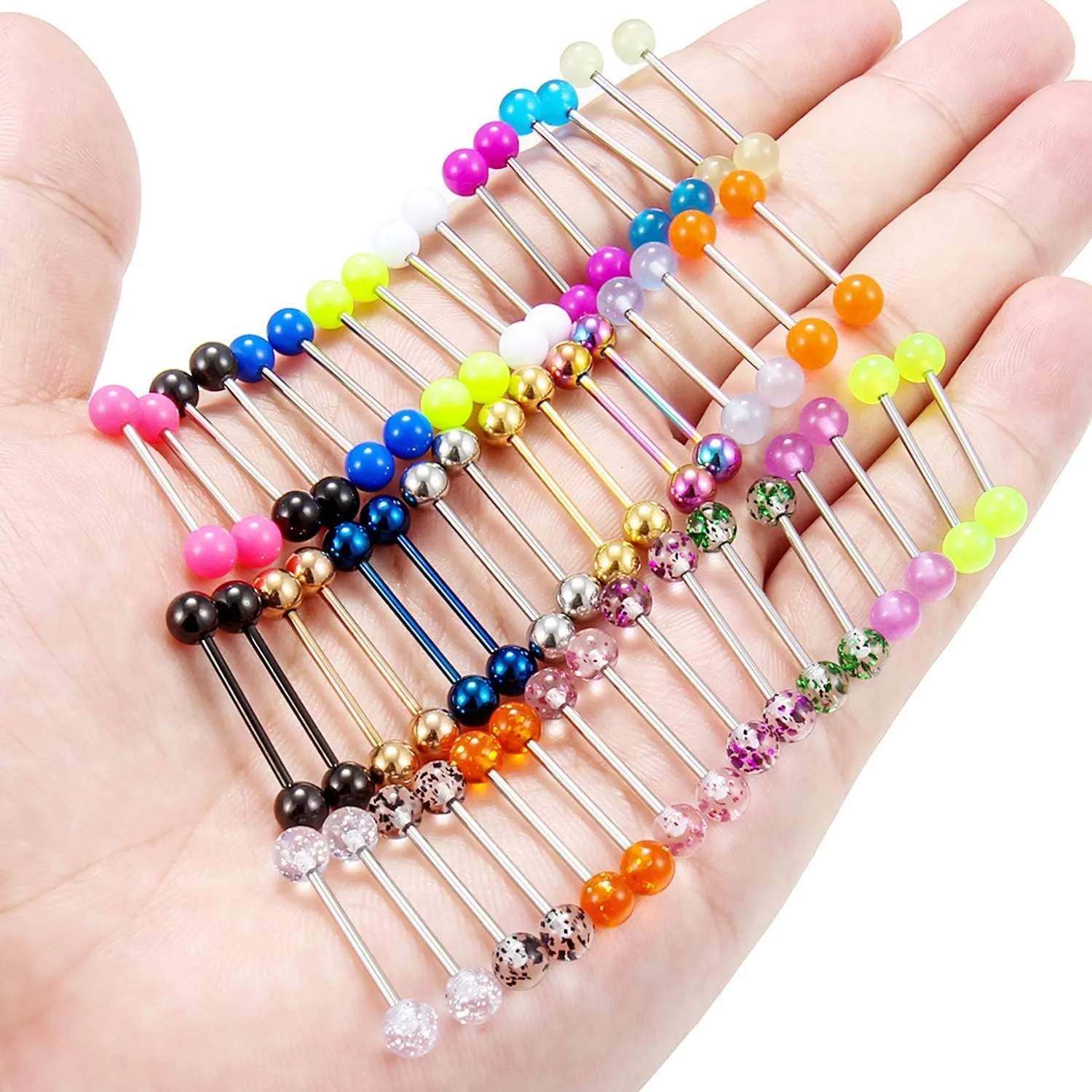 Ftovosyo 24-48PCS 16G Nipple Rings Straight Barbells Surgical Steel Tongue Rings Nipplerings Body Piercing Jewelry for Women Men 14-22MM