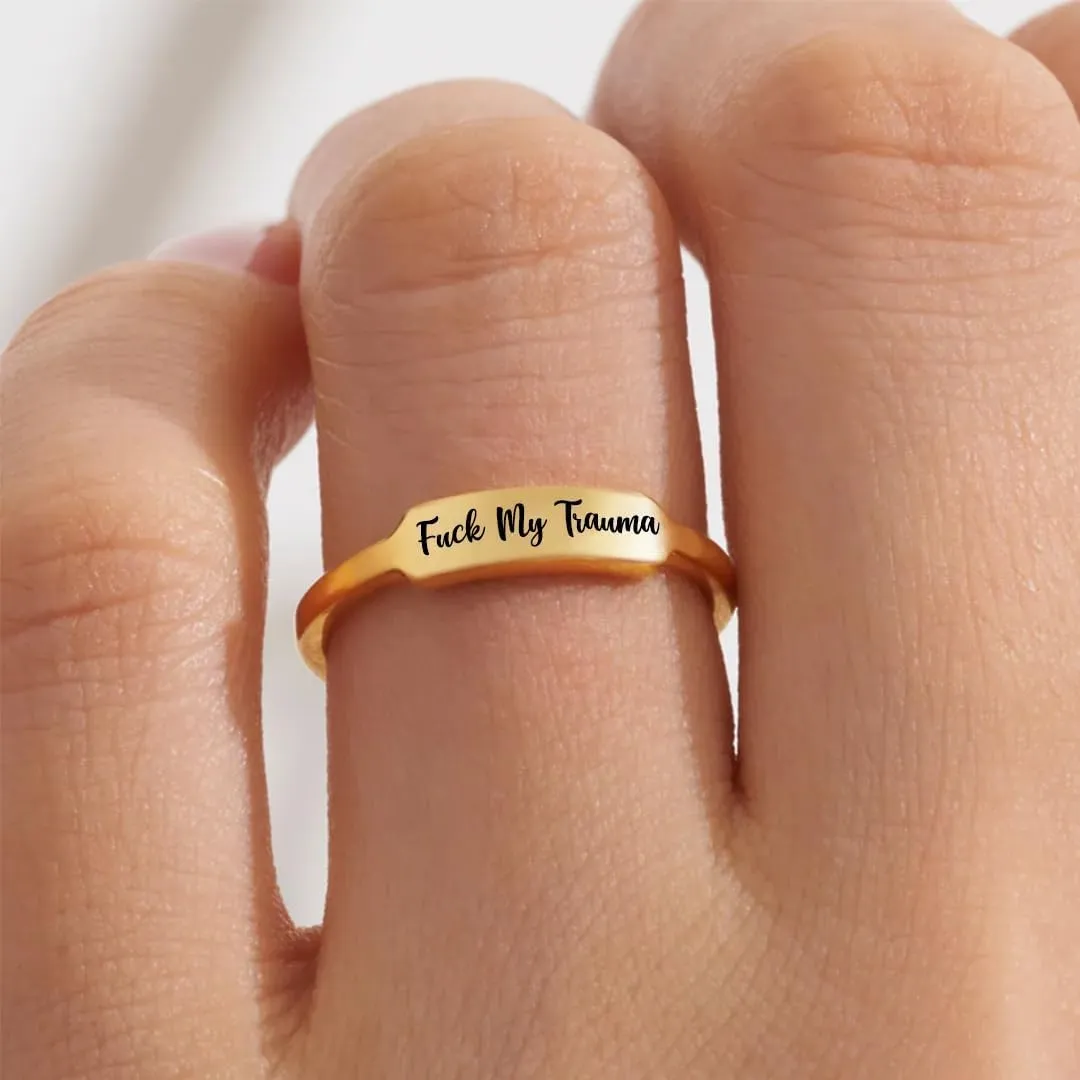 Fuck My Trauma Delicate Bar Ring, 925 Sterling Silver Fuck My Trauma Ring, Stackable High Polish Tarnish Resistant Inspirational Ring, Fuck My Trauma Jewelry Gifts for Women Sisters