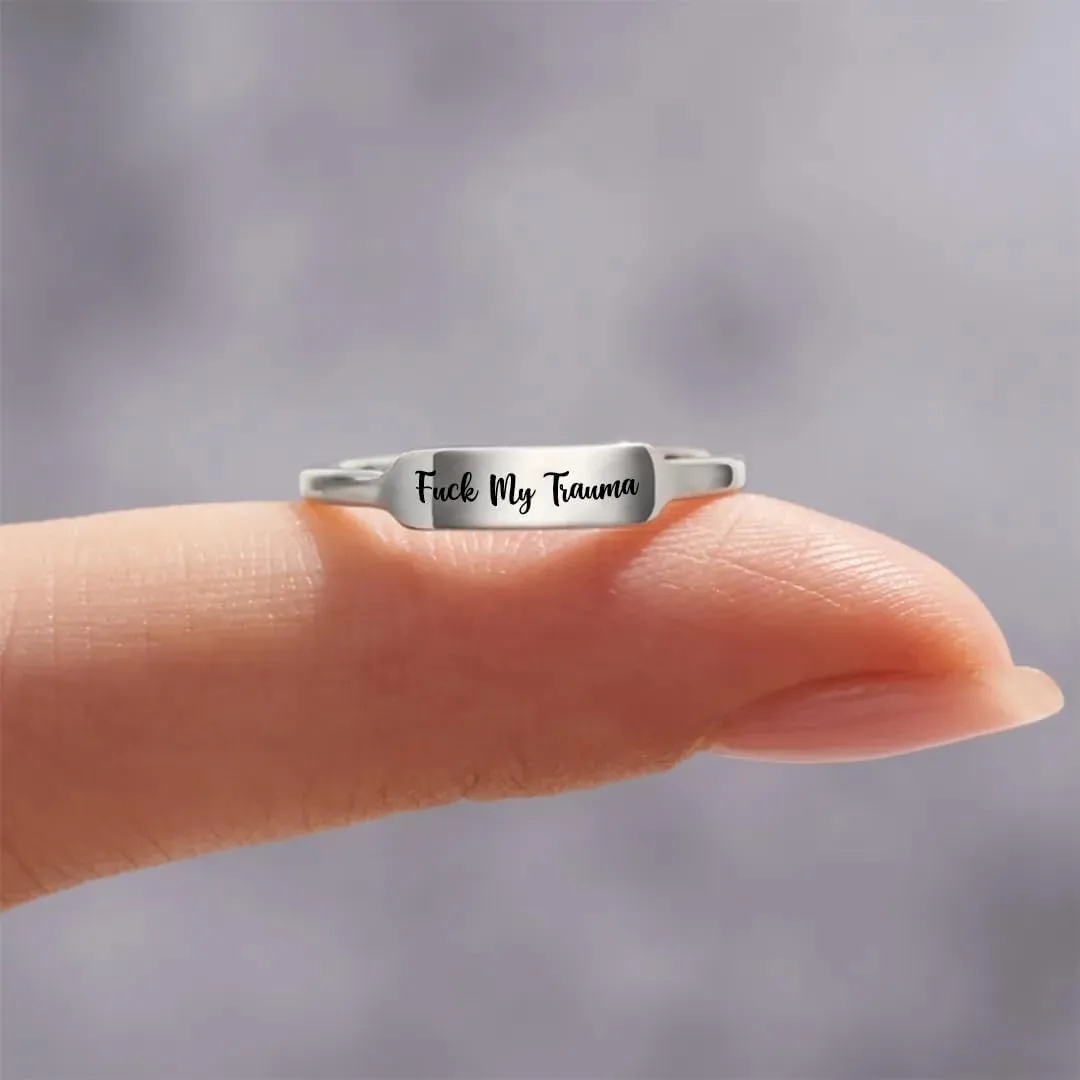 Fuck My Trauma Delicate Bar Ring, 925 Sterling Silver Fuck My Trauma Ring, Stackable High Polish Tarnish Resistant Inspirational Ring, Fuck My Trauma Jewelry Gifts for Women Sisters