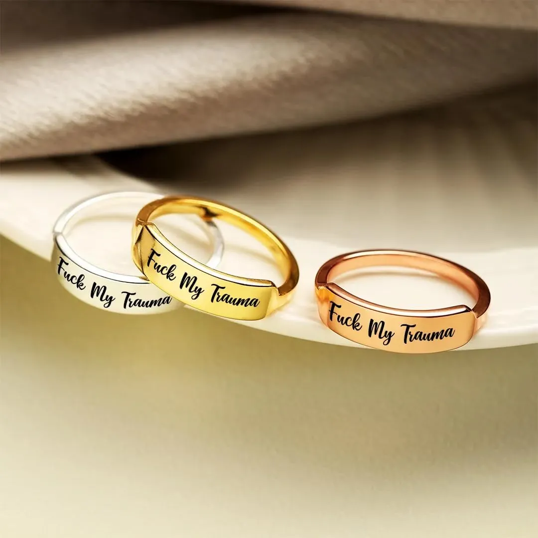 Fuck My Trauma Delicate Bar Ring, 925 Sterling Silver Fuck My Trauma Ring, Stackable High Polish Tarnish Resistant Inspirational Ring, Fuck My Trauma Jewelry Gifts for Women Sisters