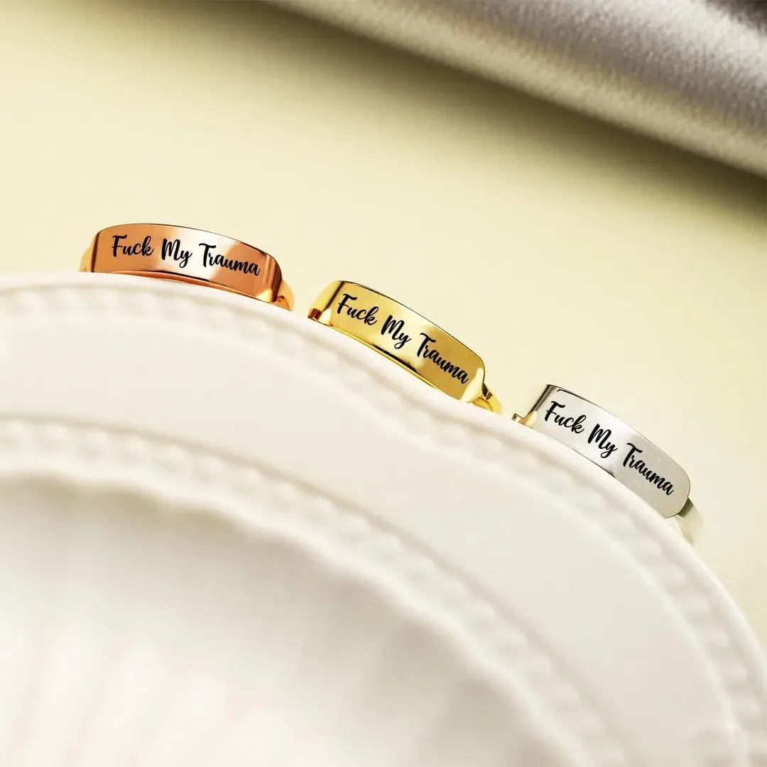 Fuck My Trauma Delicate Bar Ring, 925 Sterling Silver Fuck My Trauma Ring, Stackable High Polish Tarnish Resistant Inspirational Ring, Fuck My Trauma Jewelry Gifts for Women Sisters