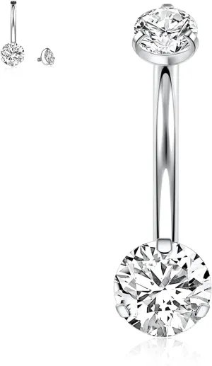 FUNLMO 14G Belly Button Ring Titanium Belly Navel Ring Belly Button Piercing Jewelry Internally Threaded Navel Jewelry Navel Belly Piercing Jewelry Double CZ Opal Inlaid