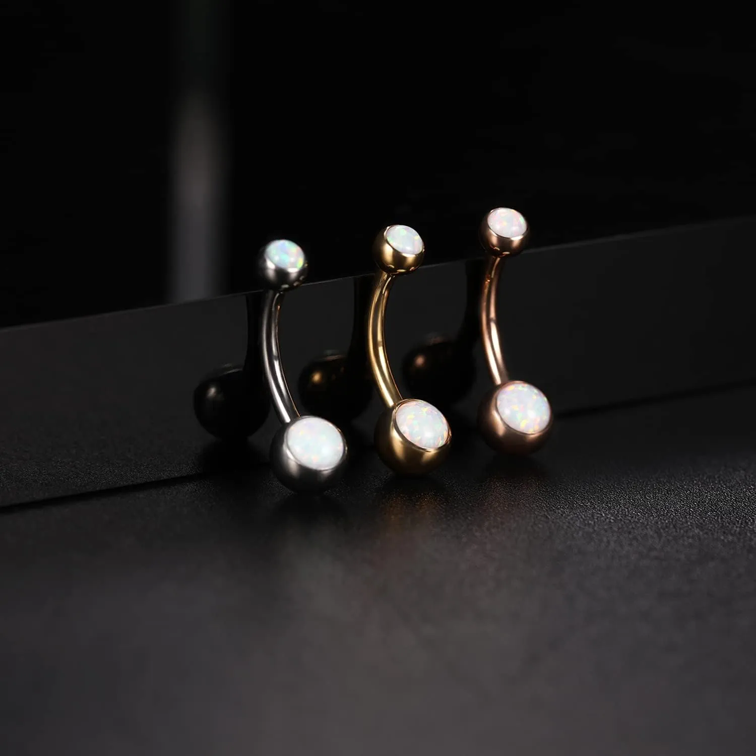 FUNLMO 14G Belly Button Ring Titanium Belly Navel Ring Belly Button Piercing Jewelry Internally Threaded Navel Jewelry Navel Belly Piercing Jewelry Double CZ Opal Inlaid