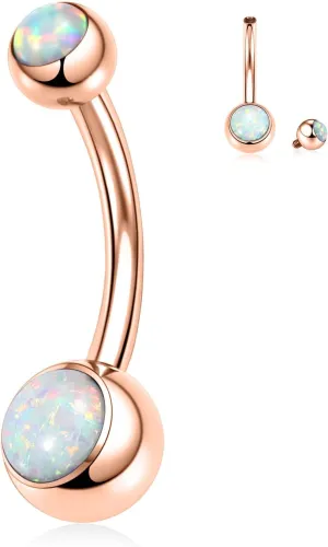 FUNLMO 14G Belly Button Ring Titanium Belly Navel Ring Belly Button Piercing Jewelry Internally Threaded Navel Jewelry Navel Belly Piercing Jewelry Double CZ Opal Inlaid