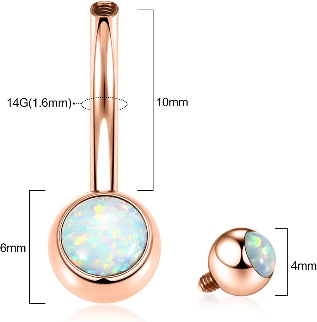 FUNLMO 14G Belly Button Ring Titanium Belly Navel Ring Belly Button Piercing Jewelry Internally Threaded Navel Jewelry Navel Belly Piercing Jewelry Double CZ Opal Inlaid