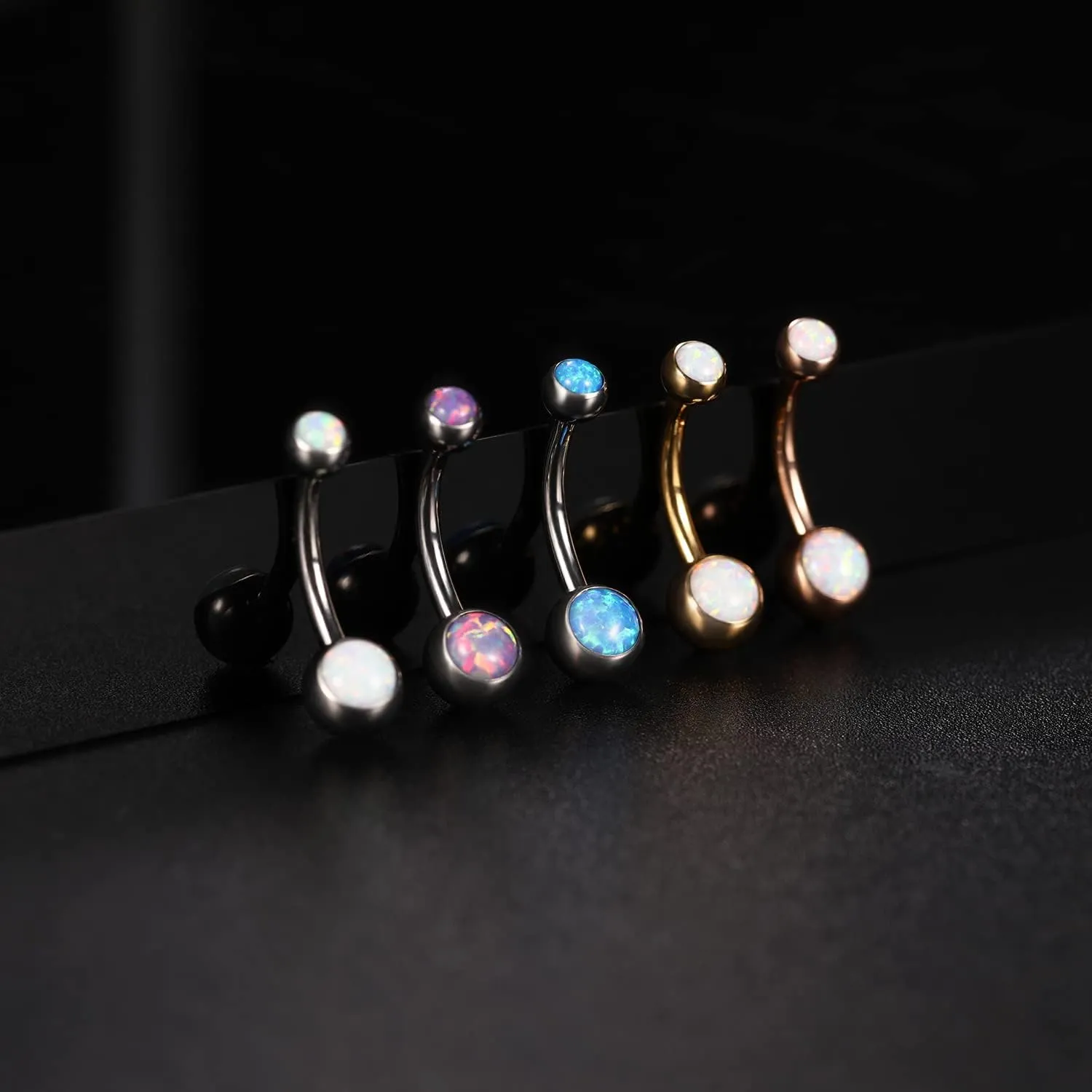 FUNLMO 14G Belly Button Ring Titanium Belly Navel Ring Belly Button Piercing Jewelry Internally Threaded Navel Jewelry Navel Belly Piercing Jewelry Double CZ Opal Inlaid