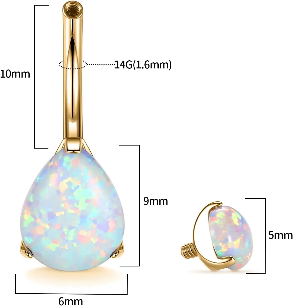 FUNLMO 14g Belly Button Rings Titanium Belly Navel Ring Internally Threaded Belly Button Jewelry Waterdrop Navel Jewelry Navel Belly Piercing Jewelry Navel Barbell Stud