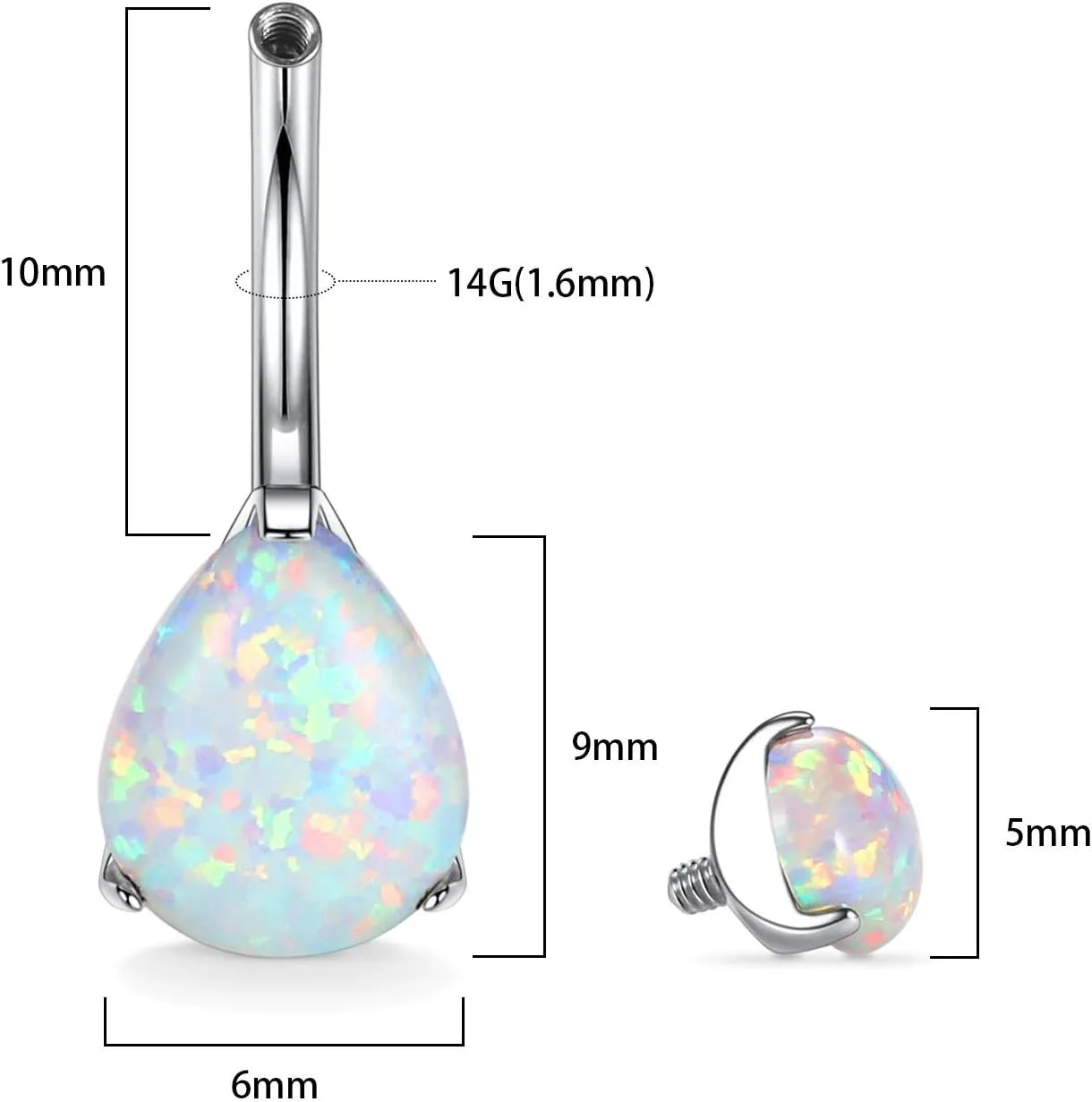 FUNLMO 14g Belly Button Rings Titanium Belly Navel Ring Internally Threaded Belly Button Jewelry Waterdrop Navel Jewelry Navel Belly Piercing Jewelry Navel Barbell Stud