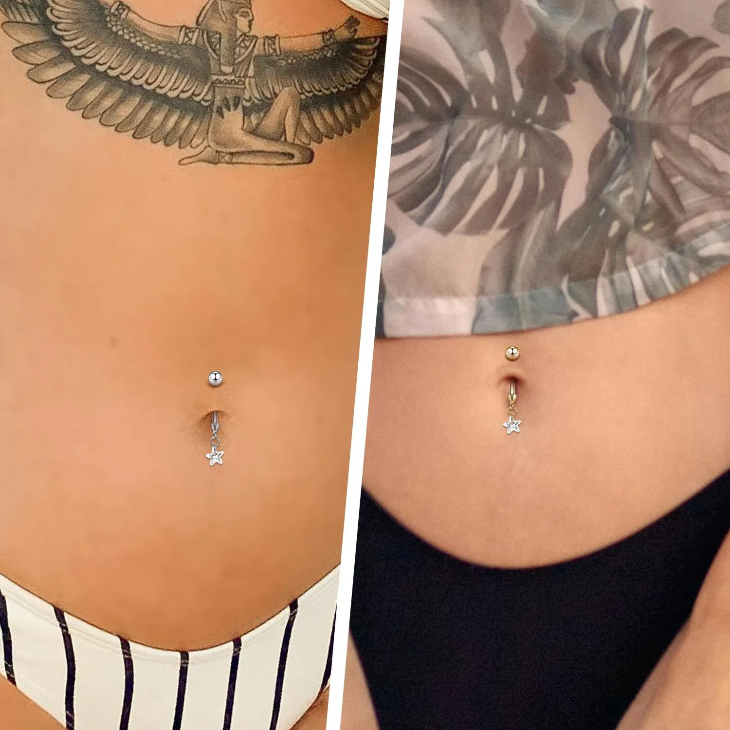 FUNLMO 14G Dangle Belly Button Ring Belly Piercing Belly Button Jewelry Titanium Navel Ring Navel Jewelry Internally Threaded Navel Belly Piercing Jewelry