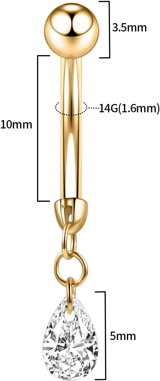 FUNLMO 14G Dangle Belly Button Ring Belly Piercing Belly Button Jewelry Titanium Navel Ring Navel Jewelry Internally Threaded Navel Belly Piercing Jewelry