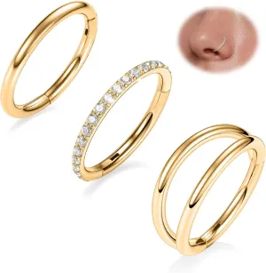 FUNLMO 3Pcs Nose Rings Double Hoop Nose Ring Conch Daith Tragus Helix Rook Piercing Jewelry Surgical Steel Cartilage Earring Conch Hoop Earring Septum Jewelry Lip Ring
