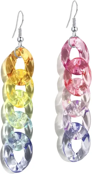 Funny Lightweight Resin Rainbow Chain Dangle Drop Earrings Fashion Unique Acrylic Cool Weird Transparent Color Earrings for Women (Large Transparent)