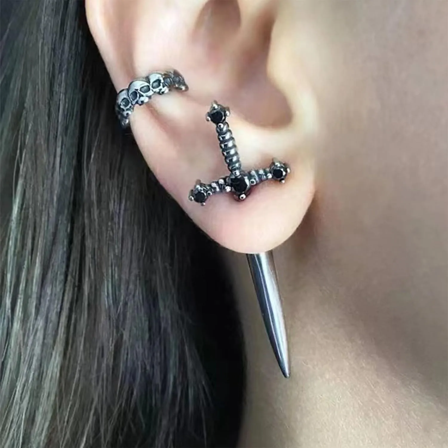 FUTIMELY Gothic Sword Earrings for Women Men Punk Style Rhinestone Crystal Cool Cross Dagger Dangle Drop Earrings Unique Vintage Halloween Costumes Jewelry