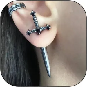 FUTIMELY Gothic Sword Earrings for Women Men Punk Style Rhinestone Crystal Cool Cross Dagger Dangle Drop Earrings Unique Vintage Halloween Costumes Jewelry