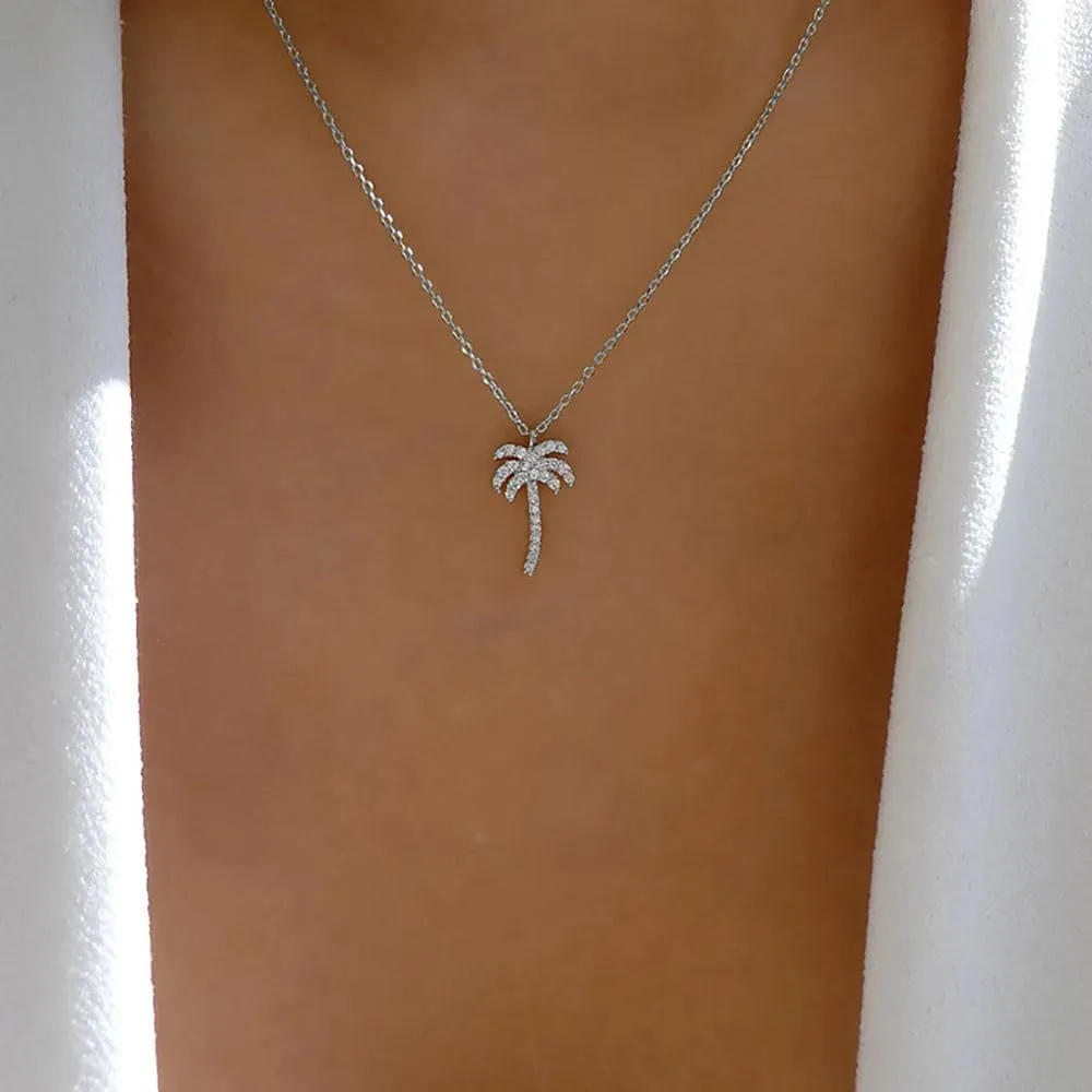 FUTIMELY Palm Coconut Tree Pendant Necklace for Women Stainless Steel Tropical Pendant Rope Chain Necklace Hawaiian Beach Jewelry Gifts