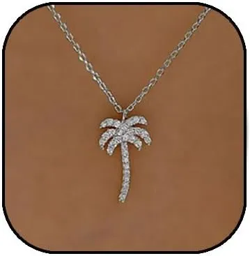 FUTIMELY Palm Coconut Tree Pendant Necklace for Women Stainless Steel Tropical Pendant Rope Chain Necklace Hawaiian Beach Jewelry Gifts