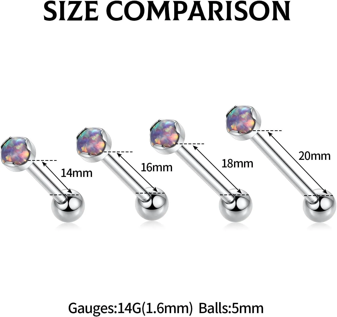 GAGABODY G23 Titanium Tongue Rings 14mm-20mm Tongue Piercing Jewelry Internally Threaded Cartilage Earring 14G Straight Barbells Piercing Jewelry Tongue Barbell Tongue Rings for Unisex