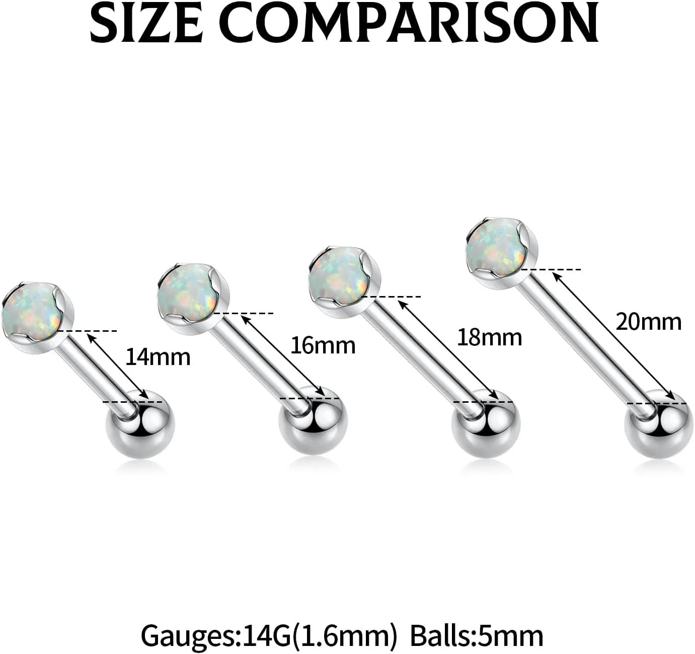 GAGABODY G23 Titanium Tongue Rings 14mm-20mm Tongue Piercing Jewelry Internally Threaded Cartilage Earring 14G Straight Barbells Piercing Jewelry Tongue Barbell Tongue Rings for Unisex