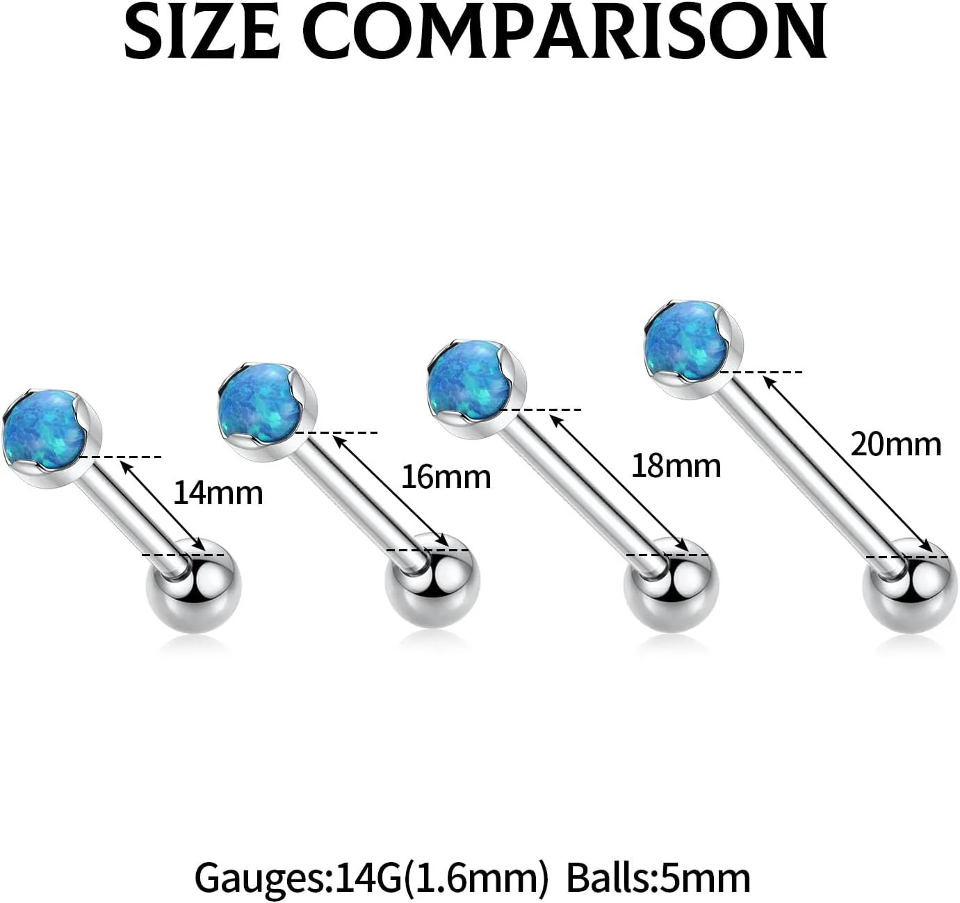 GAGABODY G23 Titanium Tongue Rings 14mm-20mm Tongue Piercing Jewelry Internally Threaded Cartilage Earring 14G Straight Barbells Piercing Jewelry Tongue Barbell Tongue Rings for Unisex