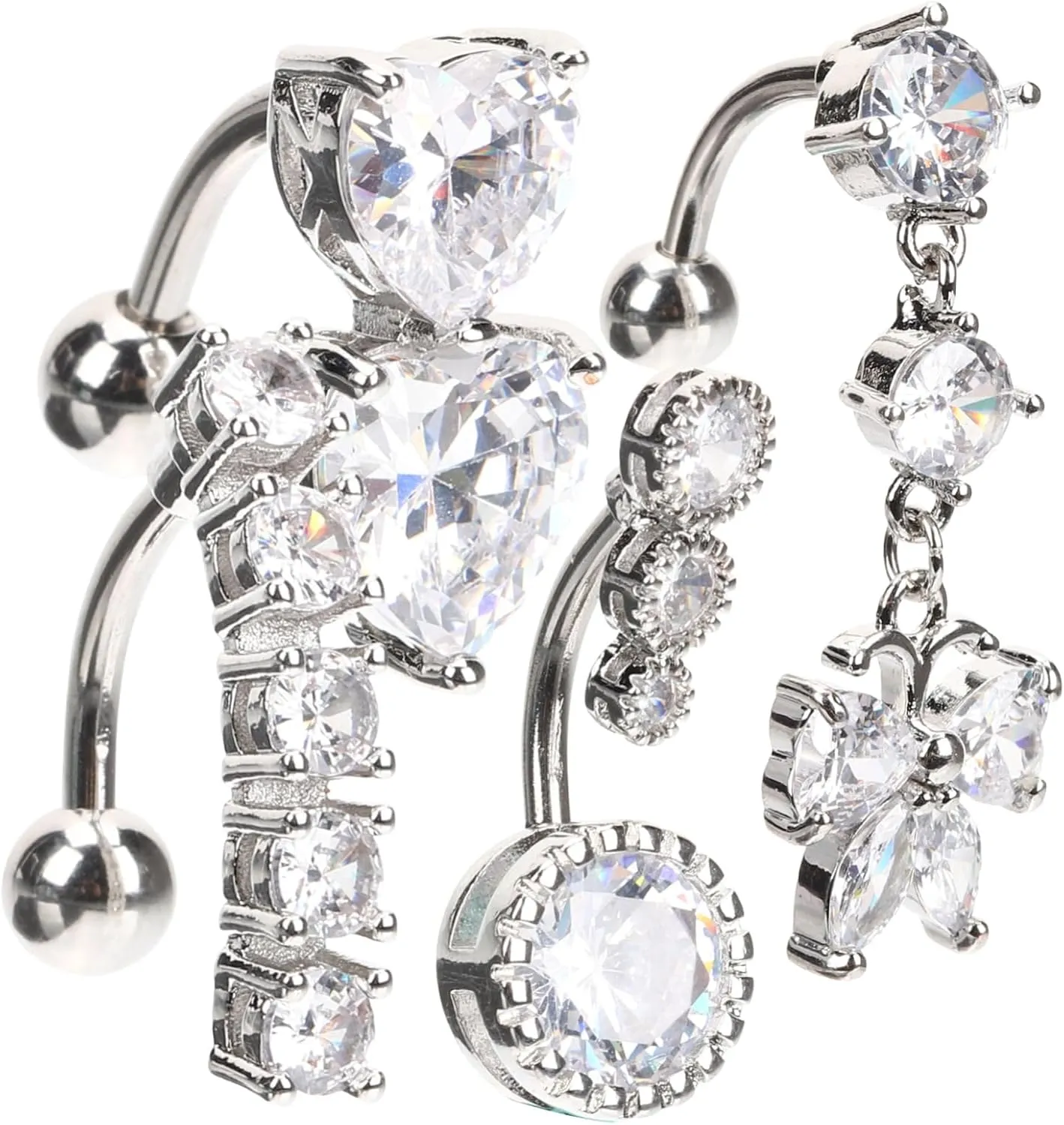 Gatuida Elegant Belly Button Rings Set 4pcs Navel Jewelry for Women Belly Ring Piercing Shiny Navel
