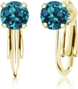 Gem Stone King 18K Yellow Gold Plated Silver 6MM Round Gemstone Birthstone Clip-On Earrings | Fine Jewelry Gifts for Her Mom Women Wife