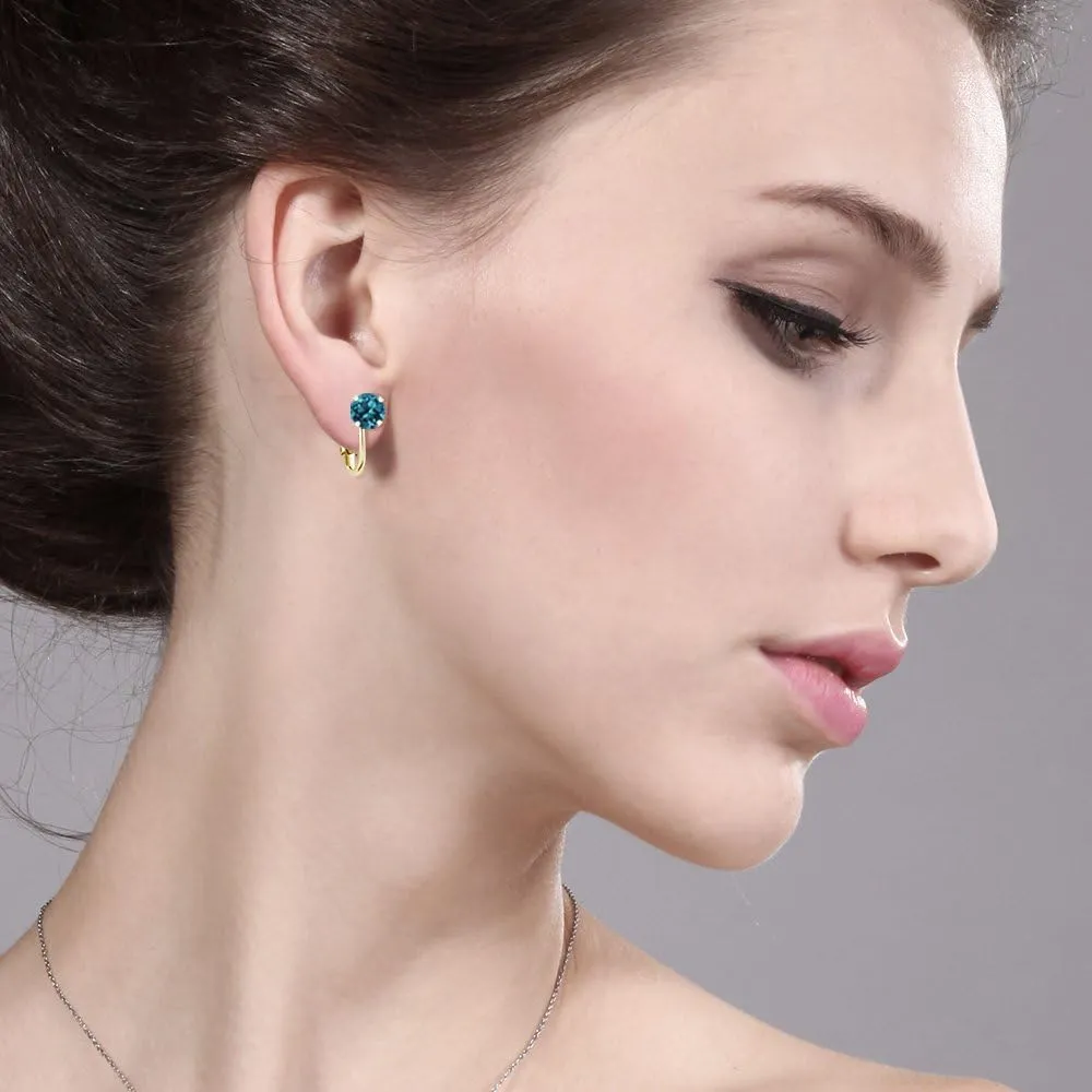 Gem Stone King 18K Yellow Gold Plated Silver 6MM Round Gemstone Birthstone Clip-On Earrings | Fine Jewelry Gifts for Her Mom Women Wife