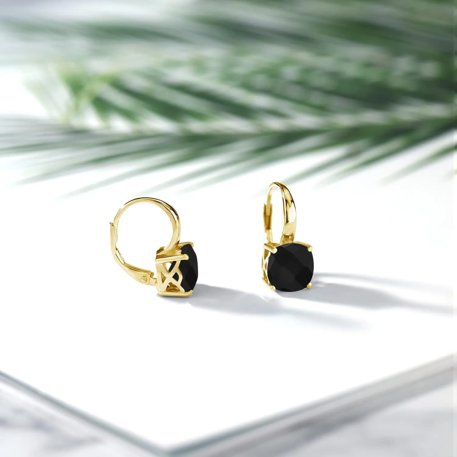Gem Stone King 18K Yellow Gold Plated Silver 8MM Cushion Gemstone Birthstone Leverback Dangle Earrings for Women | Fine Jewelry for Her Mom Wife