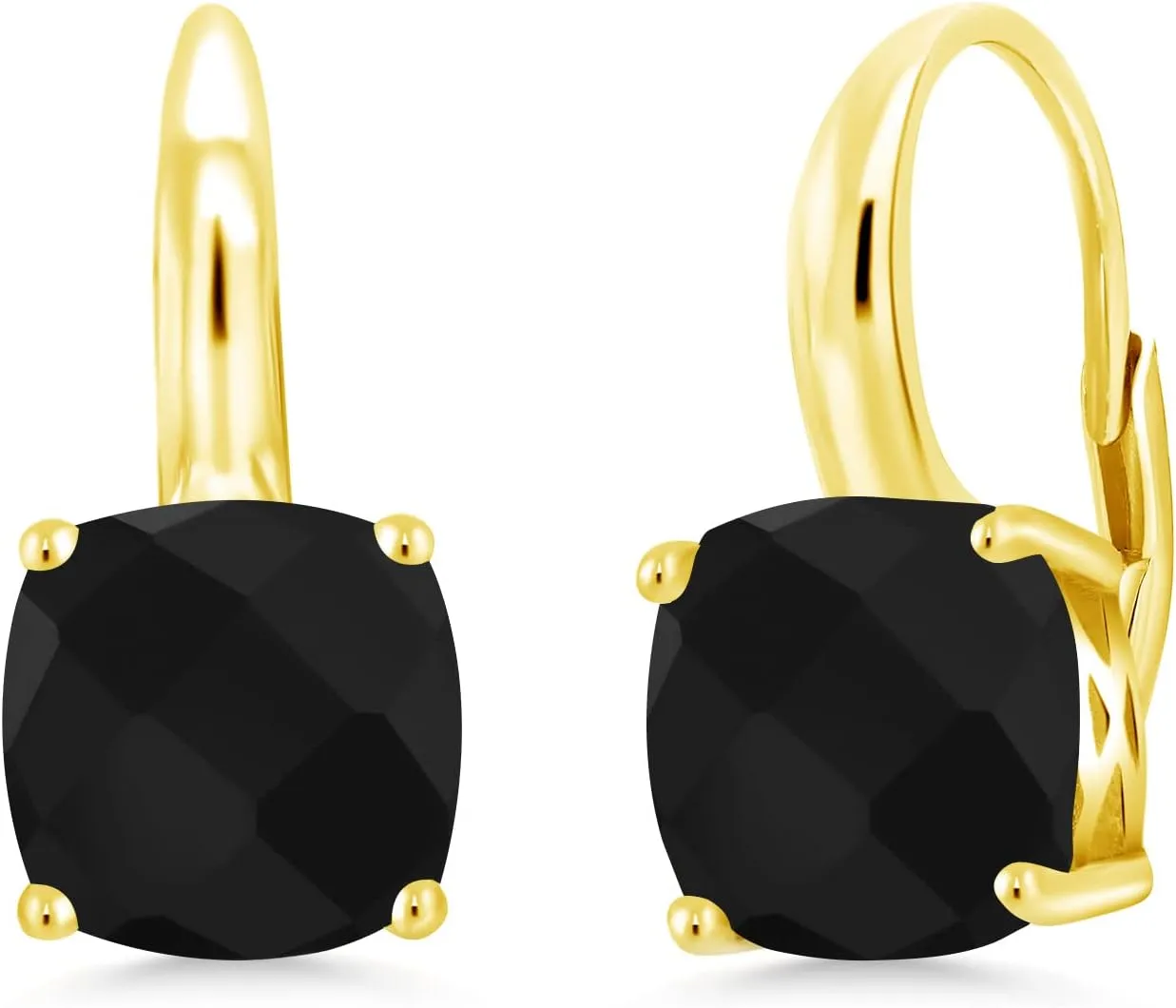 Gem Stone King 18K Yellow Gold Plated Silver 8MM Cushion Gemstone Birthstone Leverback Dangle Earrings for Women | Fine Jewelry for Her Mom Wife