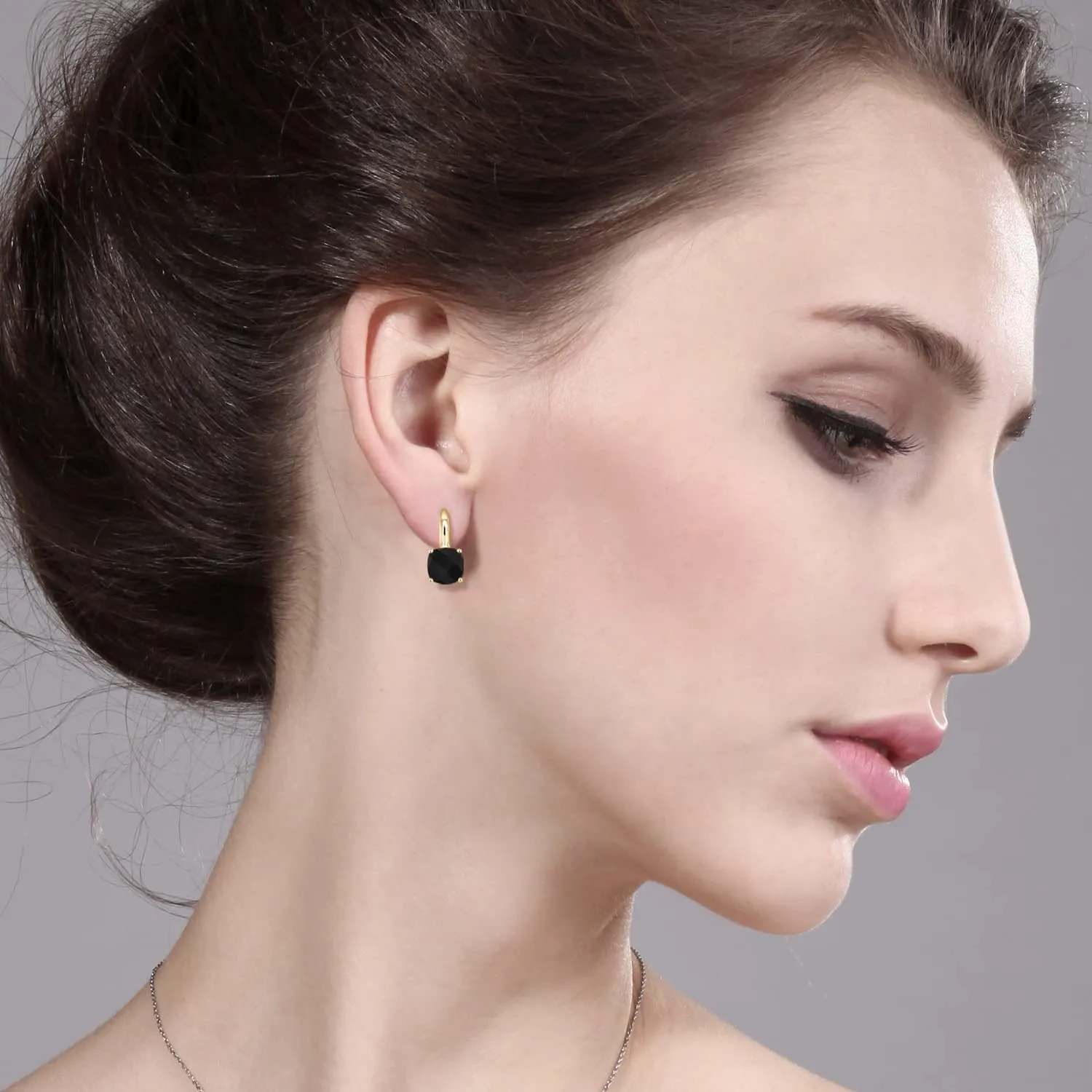 Gem Stone King 18K Yellow Gold Plated Silver 8MM Cushion Gemstone Birthstone Leverback Dangle Earrings for Women | Fine Jewelry for Her Mom Wife