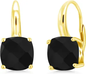 Gem Stone King 18K Yellow Gold Plated Silver 8MM Cushion Gemstone Birthstone Leverback Dangle Earrings for Women | Fine Jewelry for Her Mom Wife