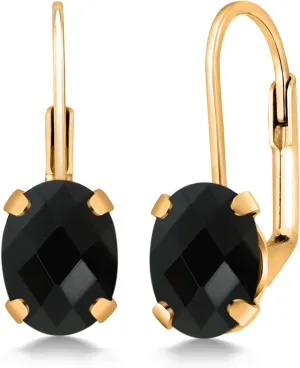 Gem Stone King 18K Yellow Gold Plated Silver Black Onyx Earrings for | 3.30 Cttw | Gemstone December Birthstone | Oval 8X6MM