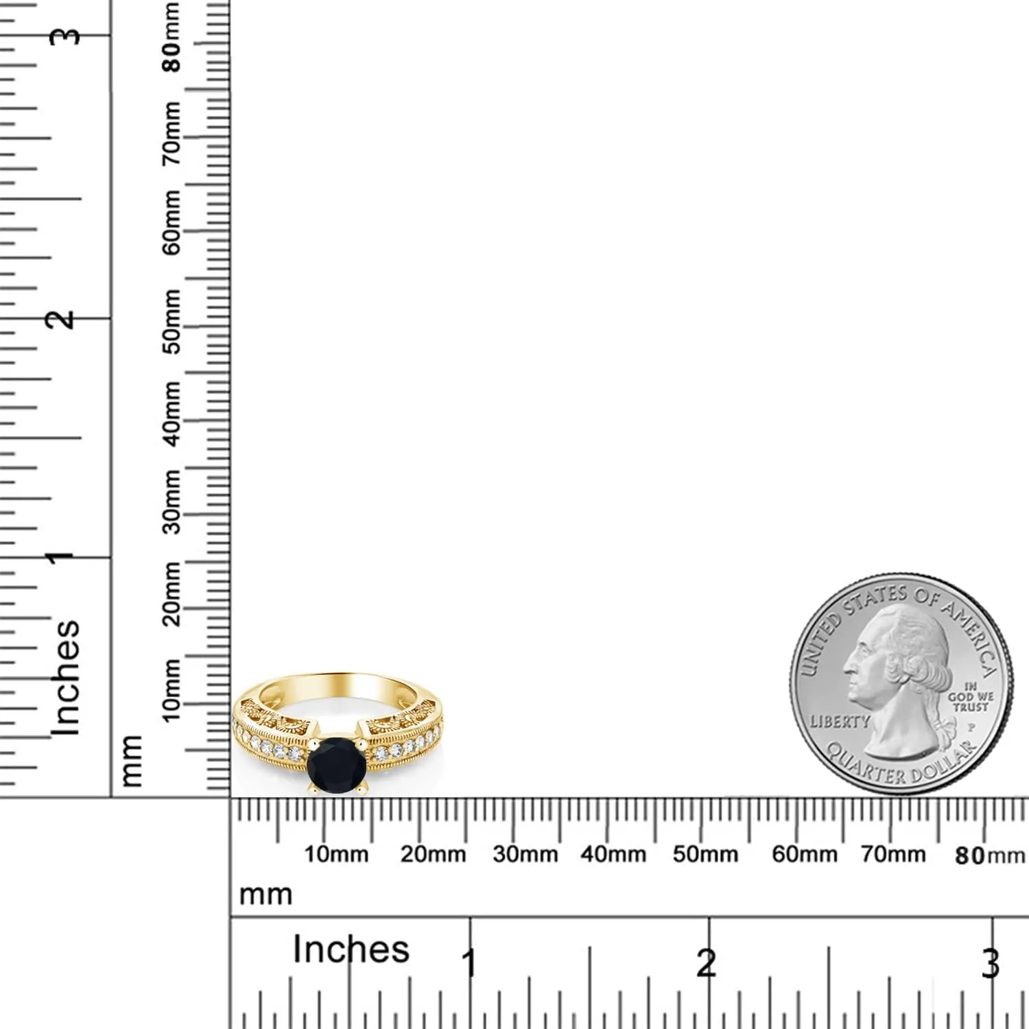 Gem Stone King 18K Yellow Gold Plated Silver Black Onyx Engagement Filigree Ring For Women (1.39 Cttw, Round 6MM, Gemstone December Birthstone, Available in Size 5,6,7,8,9)