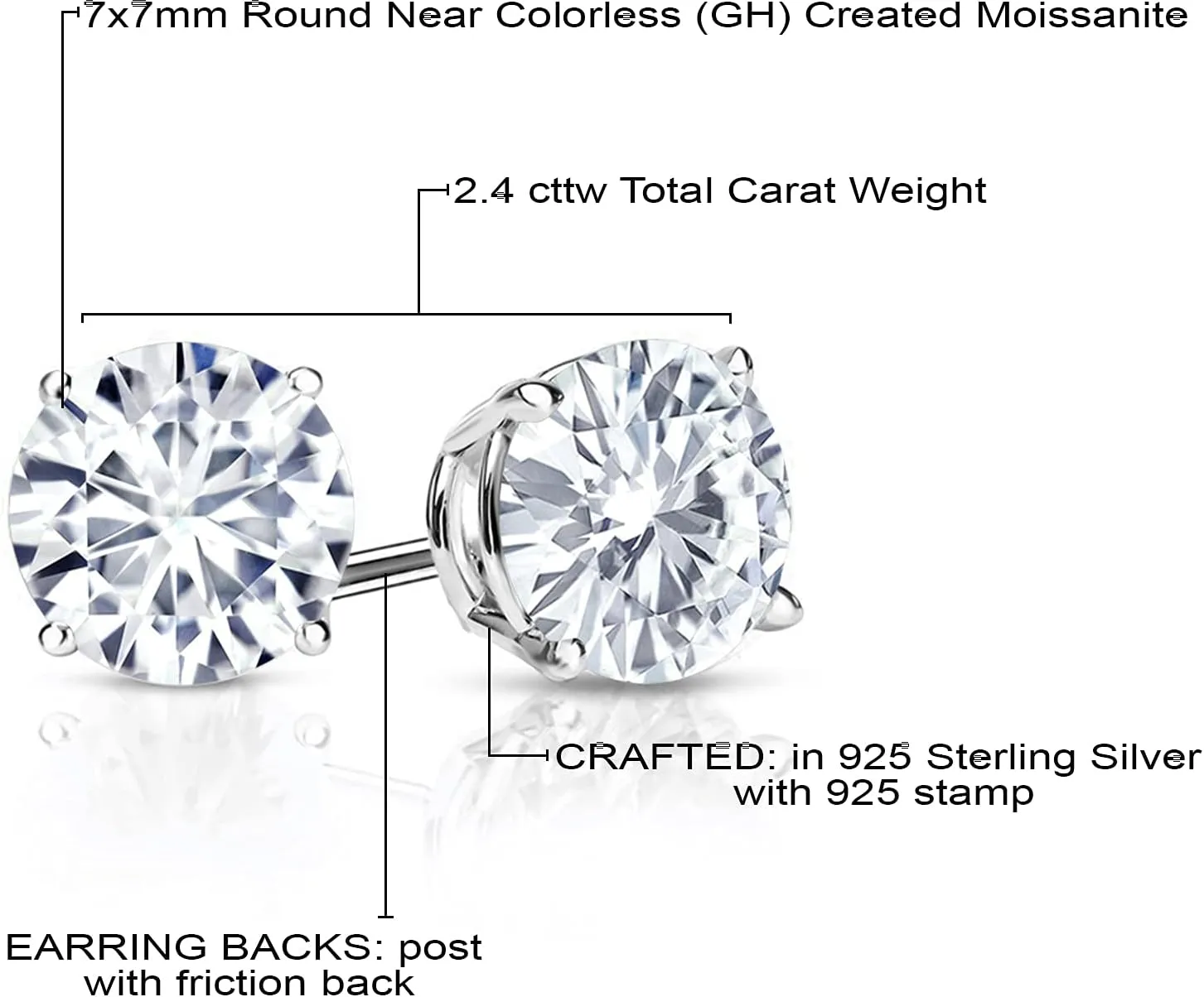 Gem Stone King 2-4 Cttw Round Gemstone Birthstone Stud Earrings For Women Men | 925 Sterling Silver | Round 7MM | Fine Jewelry Gifts for Her Mom Women Wife Men