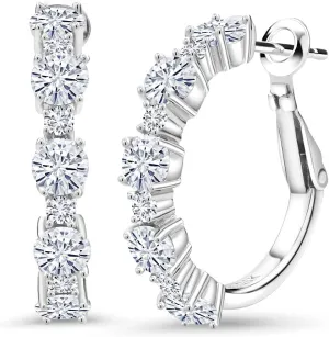 Gem Stone King 925 Sterling Silver Gemstone Birthstone Hoop Earrings for Women | Alternating Round 4MM and 1.9MM Stones | Elegant Graduated Design | Fine Jewelry Earrings | 1 Inch Diameter Hoops