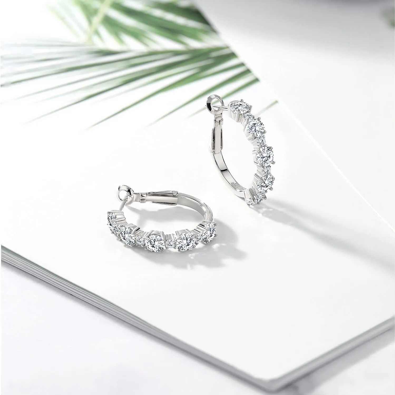 Gem Stone King 925 Sterling Silver Gemstone Birthstone Hoop Earrings for Women | Alternating Round 4MM and 1.9MM Stones | Elegant Graduated Design | Fine Jewelry Earrings | 1 Inch Diameter Hoops