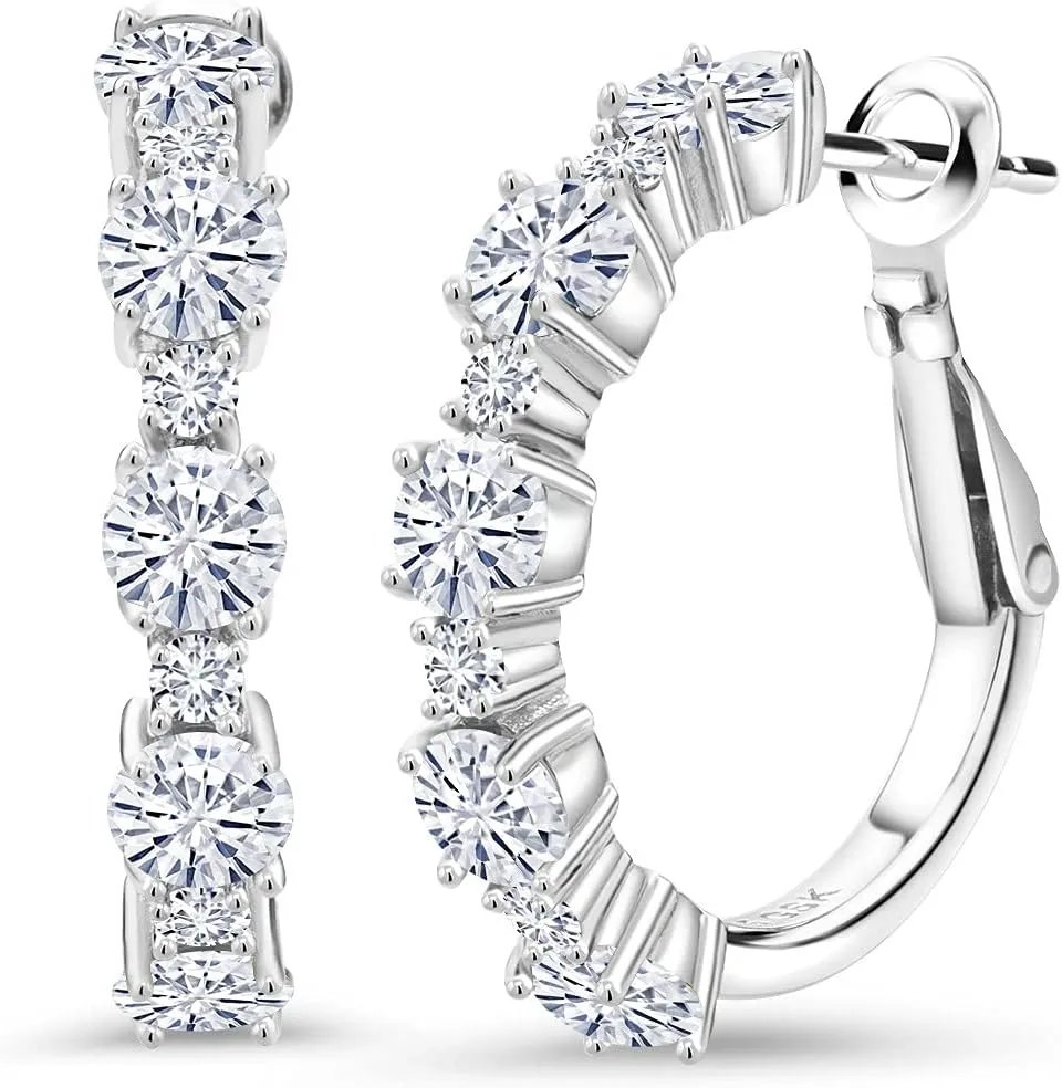 Gem Stone King 925 Sterling Silver Gemstone Birthstone Hoop Earrings for Women | Alternating Round 4MM and 1.9MM Stones | Elegant Graduated Design | Fine Jewelry Earrings | 1 Inch Diameter Hoops