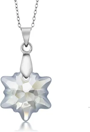 Gem Stone King Blue Shade Snowflake Crystals Edelweiss Flower Pendant Necklace For Women with 18 Inch Chain