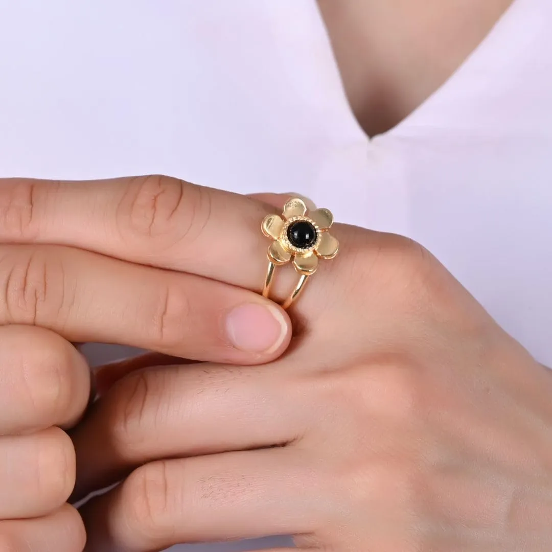 Gempires Black Onyx Flower Ring Gemstone Handmade Crystal Jewelry Hypoallergenic Gold Plated Lightweight Everyday Wear Jewelry Gifts For All Occasions