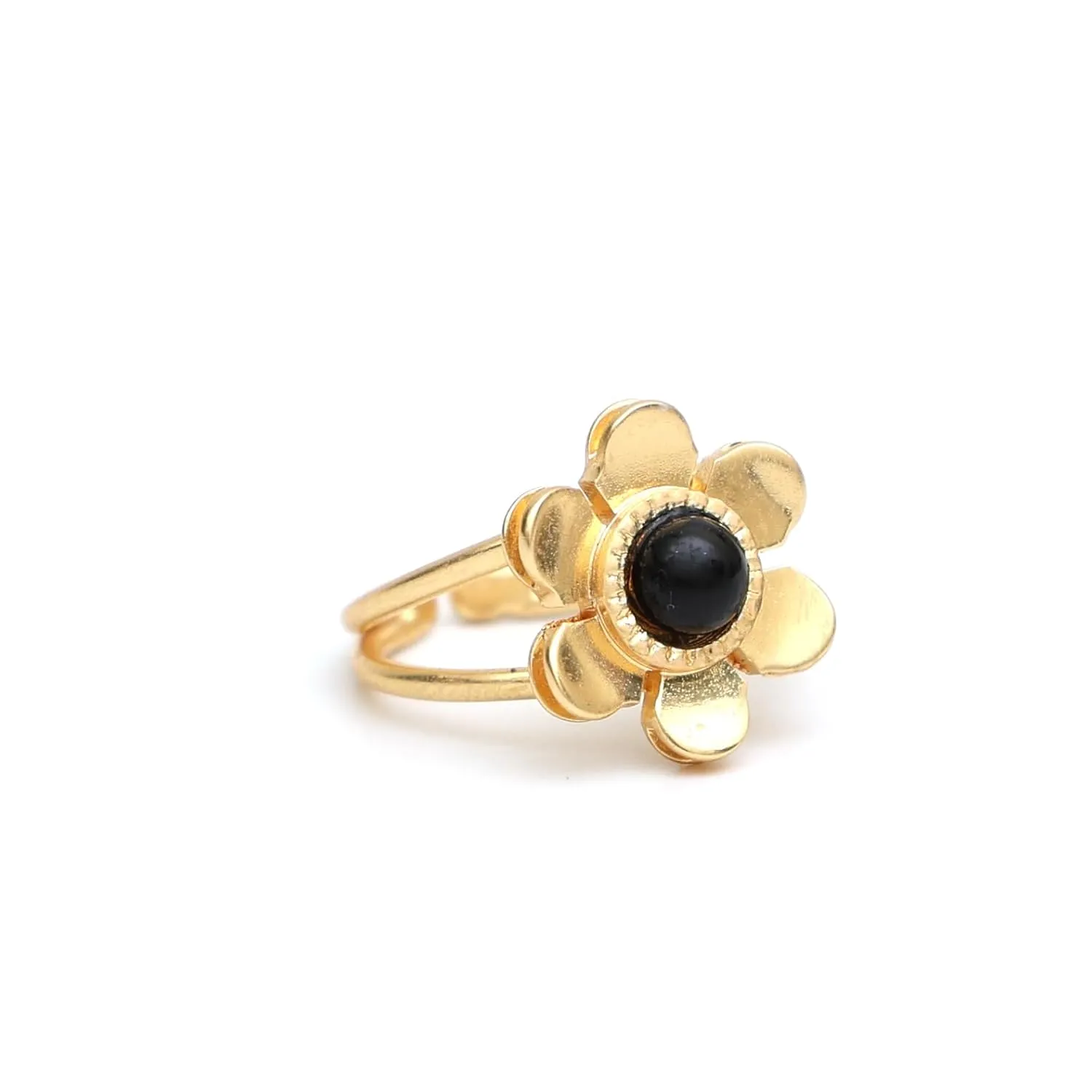 Gempires Black Onyx Flower Ring Gemstone Handmade Crystal Jewelry Hypoallergenic Gold Plated Lightweight Everyday Wear Jewelry Gifts For All Occasions