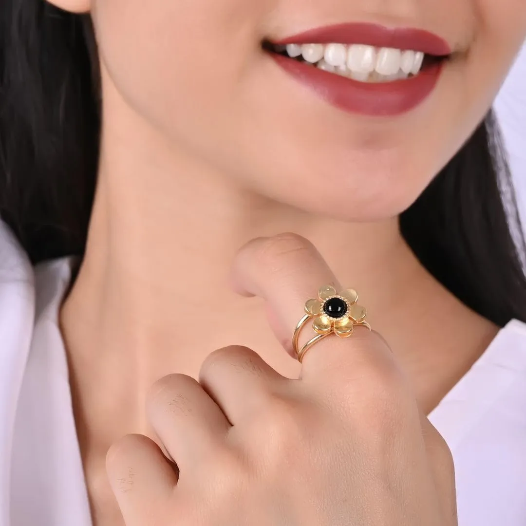 Gempires Black Onyx Flower Ring Gemstone Handmade Crystal Jewelry Hypoallergenic Gold Plated Lightweight Everyday Wear Jewelry Gifts For All Occasions