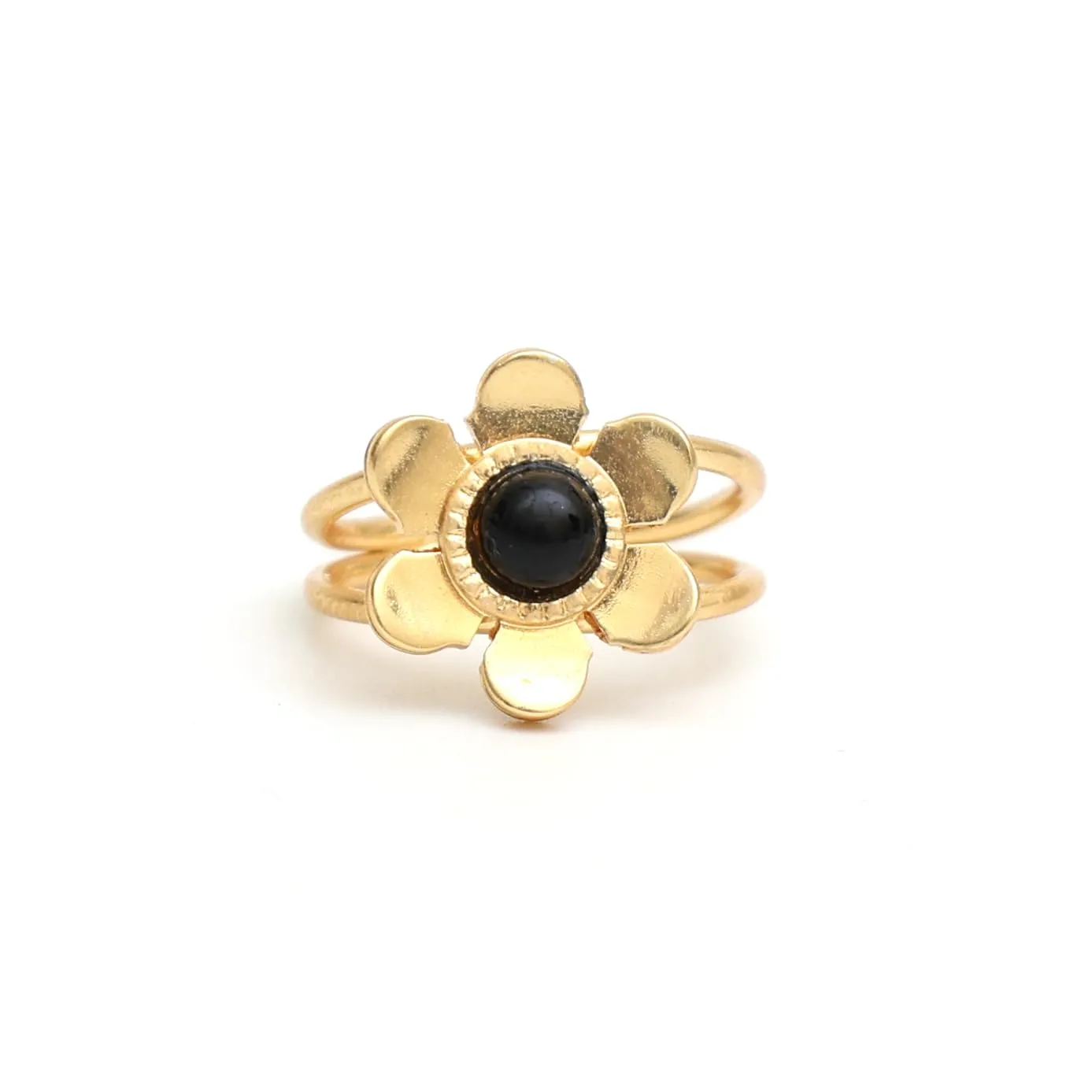 Gempires Black Onyx Flower Ring Gemstone Handmade Crystal Jewelry Hypoallergenic Gold Plated Lightweight Everyday Wear Jewelry Gifts For All Occasions