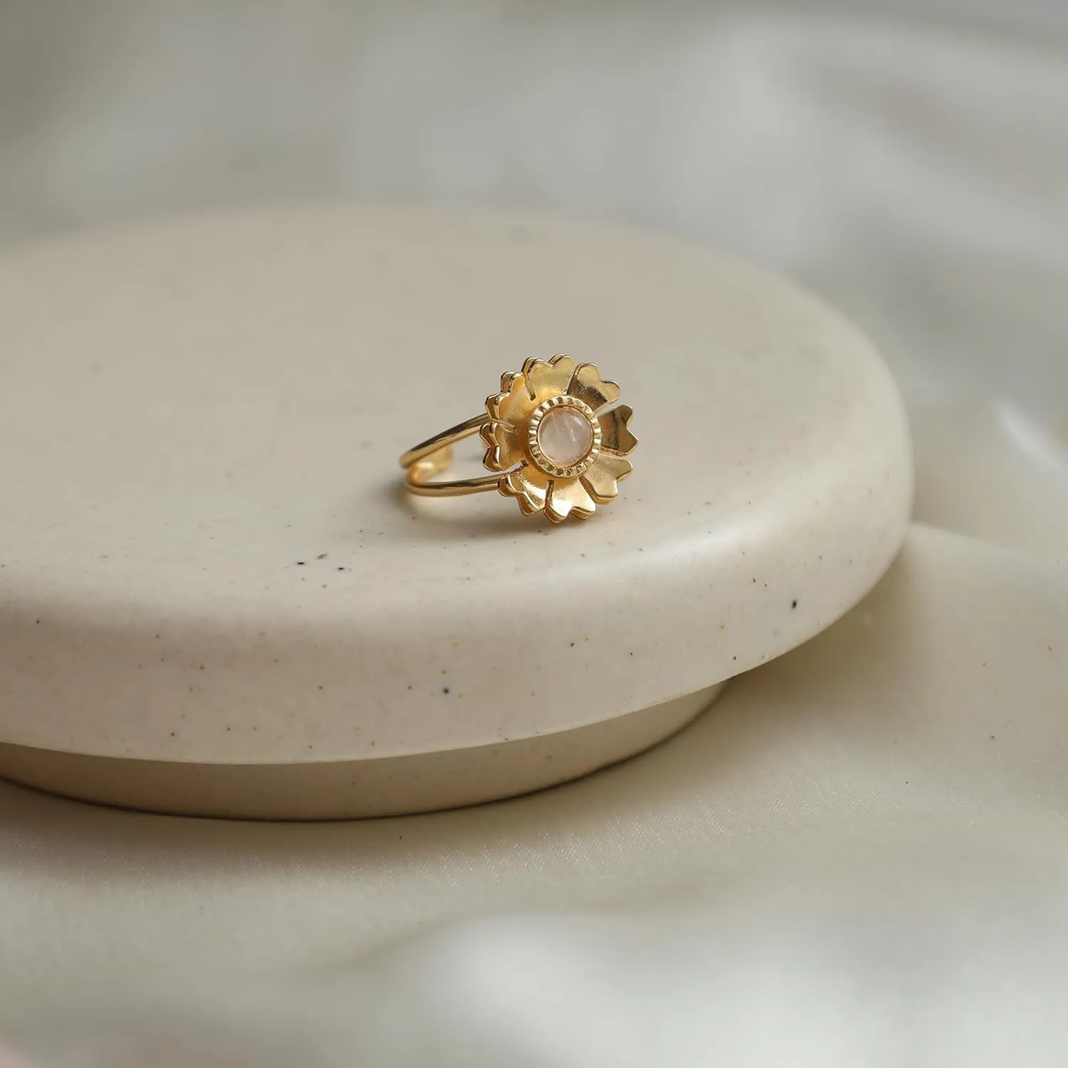 Gempires Moonstone Gemstone Ring Flower Crystal Handmade Jewelry June Birthstone Gifts Hypoallergenic Gold Plated Statement Handmade Rings For Women