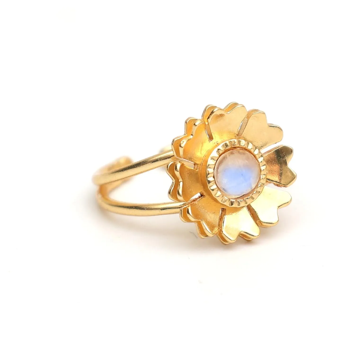 Gempires Moonstone Gemstone Ring Flower Crystal Handmade Jewelry June Birthstone Gifts Hypoallergenic Gold Plated Statement Handmade Rings For Women