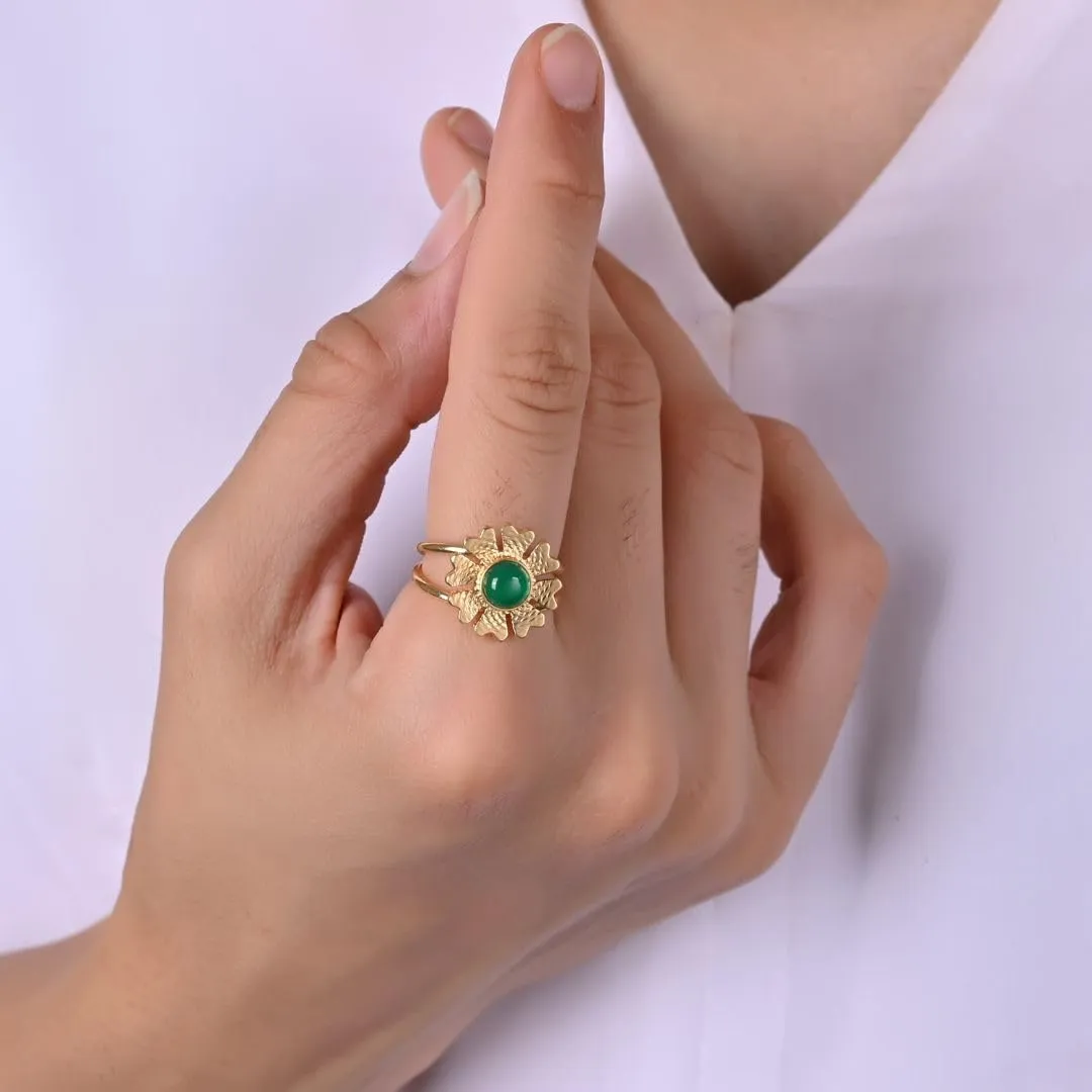 Gempires Moonstone Gemstone Ring Flower Crystal Handmade Jewelry June Birthstone Gifts Hypoallergenic Gold Plated Statement Handmade Rings For Women