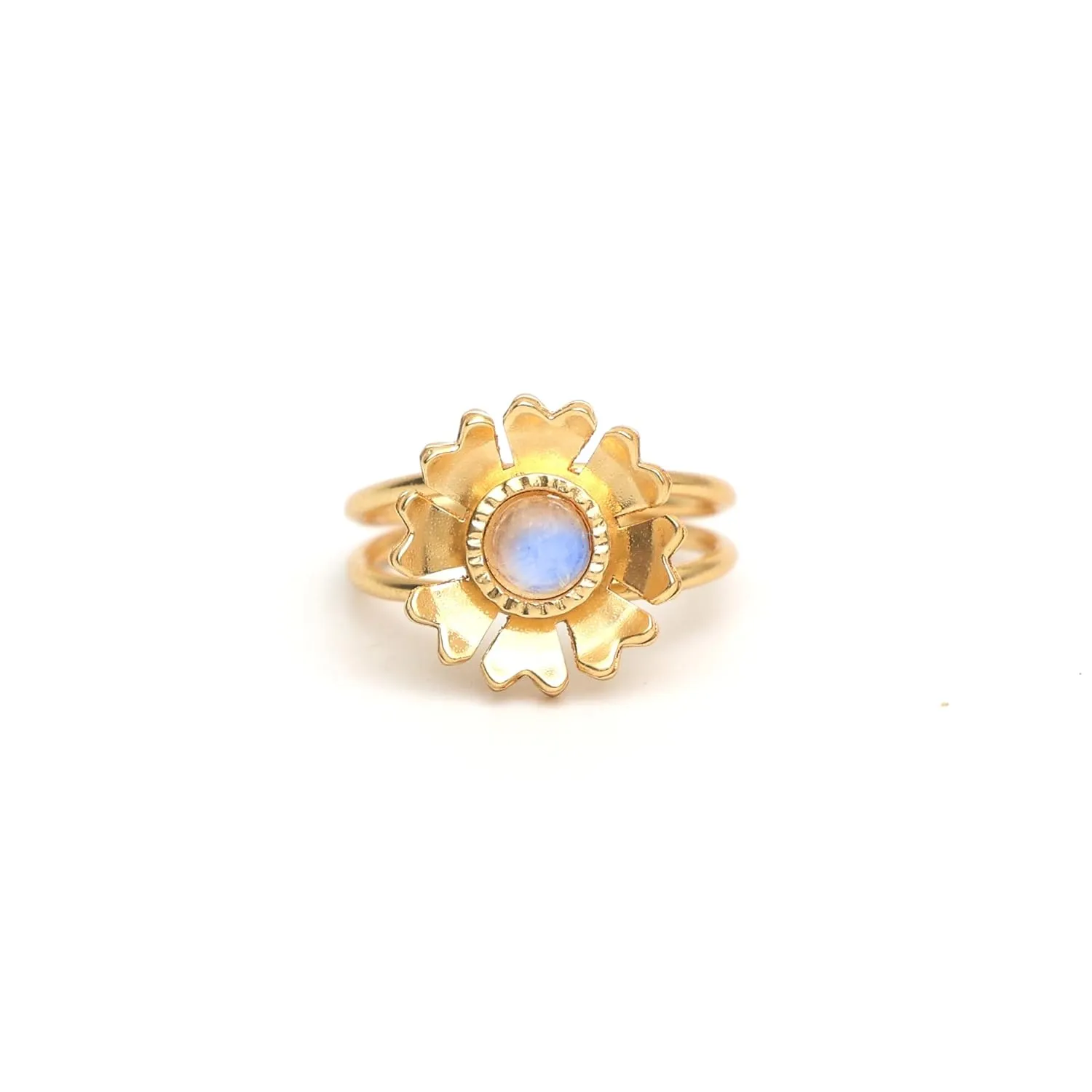 Gempires Moonstone Gemstone Ring Flower Crystal Handmade Jewelry June Birthstone Gifts Hypoallergenic Gold Plated Statement Handmade Rings For Women