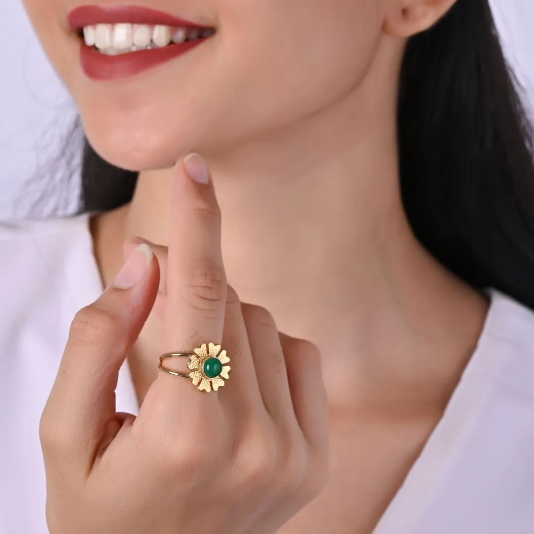 Gempires Moonstone Gemstone Ring Flower Crystal Handmade Jewelry June Birthstone Gifts Hypoallergenic Gold Plated Statement Handmade Rings For Women