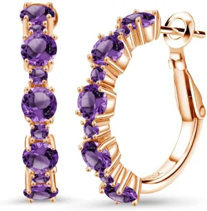 Gemstone Birthstone Hoop Earrings for Women in 18K Rose Gold Plated Silver| Alternating Round 4MM and 1.9MM Stones | Elegant Graduated Design | Fine Jewelry Earrings | 1 Inch Diameter Hoops