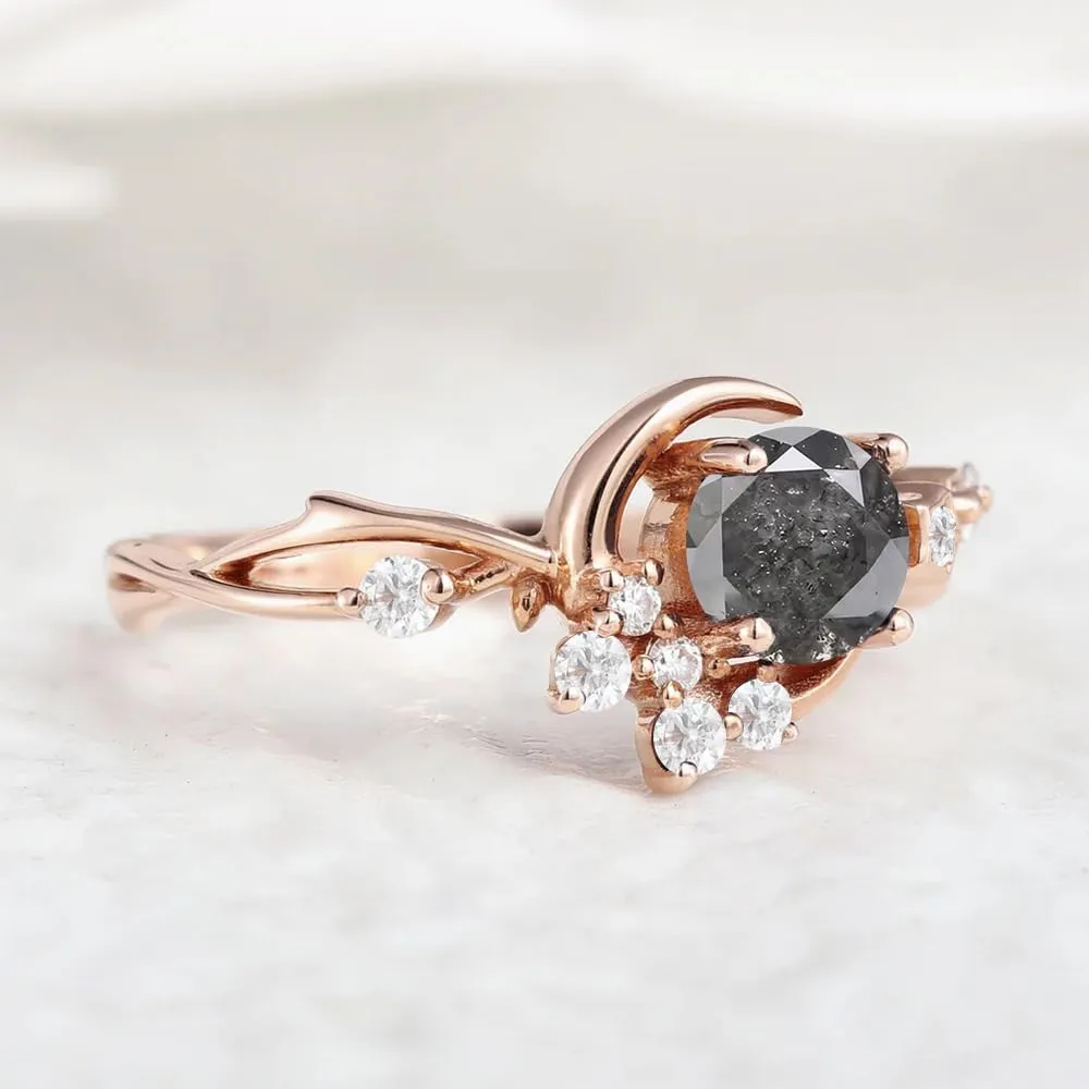 Gemstone Engagement Rings for Women Gemstone Ring Unique Moon Star Ring 10K 14K 18K White Yellow Rose Gold Gemstone Engagement Ring Anniversary Promise Ring