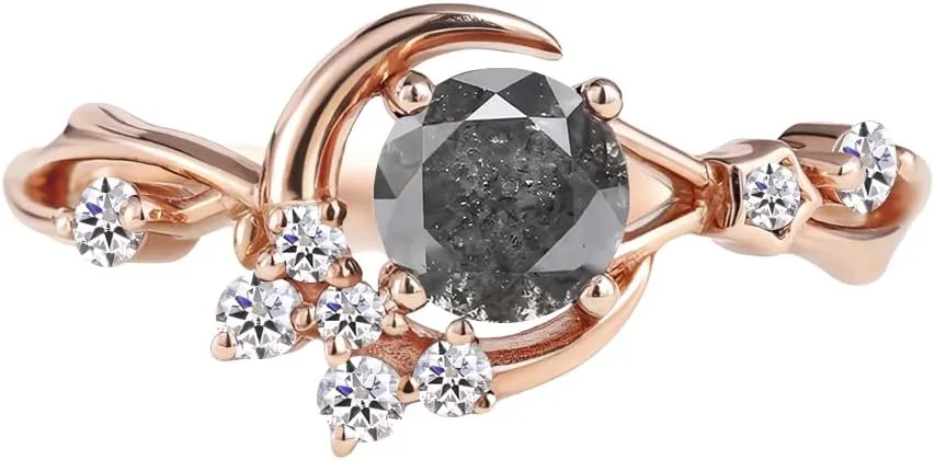 Gemstone Engagement Rings for Women Gemstone Ring Unique Moon Star Ring 10K 14K 18K White Yellow Rose Gold Gemstone Engagement Ring Anniversary Promise Ring