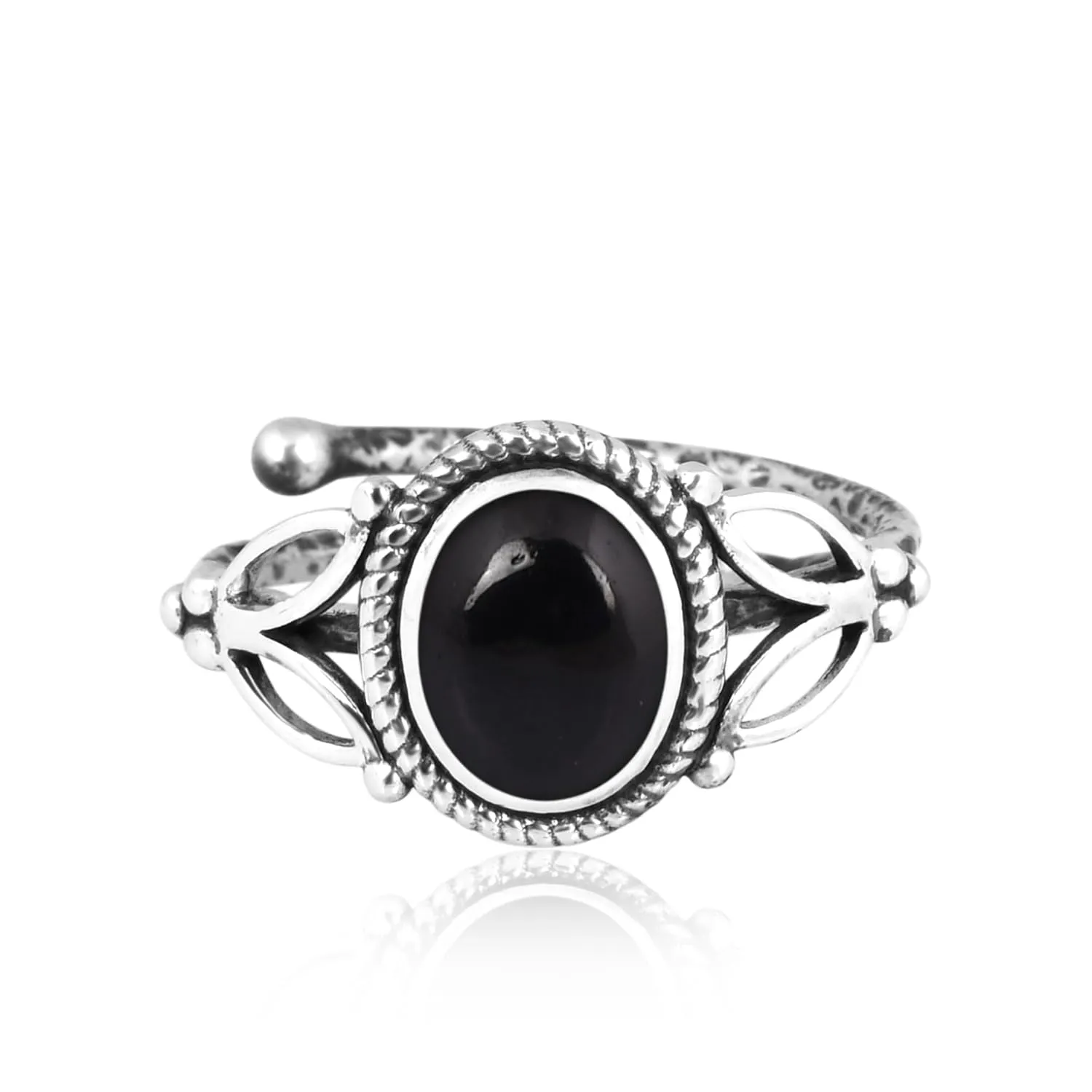 Gemstone Ring for Women | Leaf Vintage Delicate Ring | Oval Shape 925 Sterling Silver Branch Ring | Stackable Ring | Women Jewelry | Birthday Gift for Her (Black Spinel, 7)